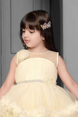 Cream Ruffle Frock With Floral Embellishment For Girls - Lagorii Kids
