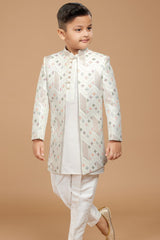 Cream Silk Indowestern Sherwani For Boys - Lagorii Kids