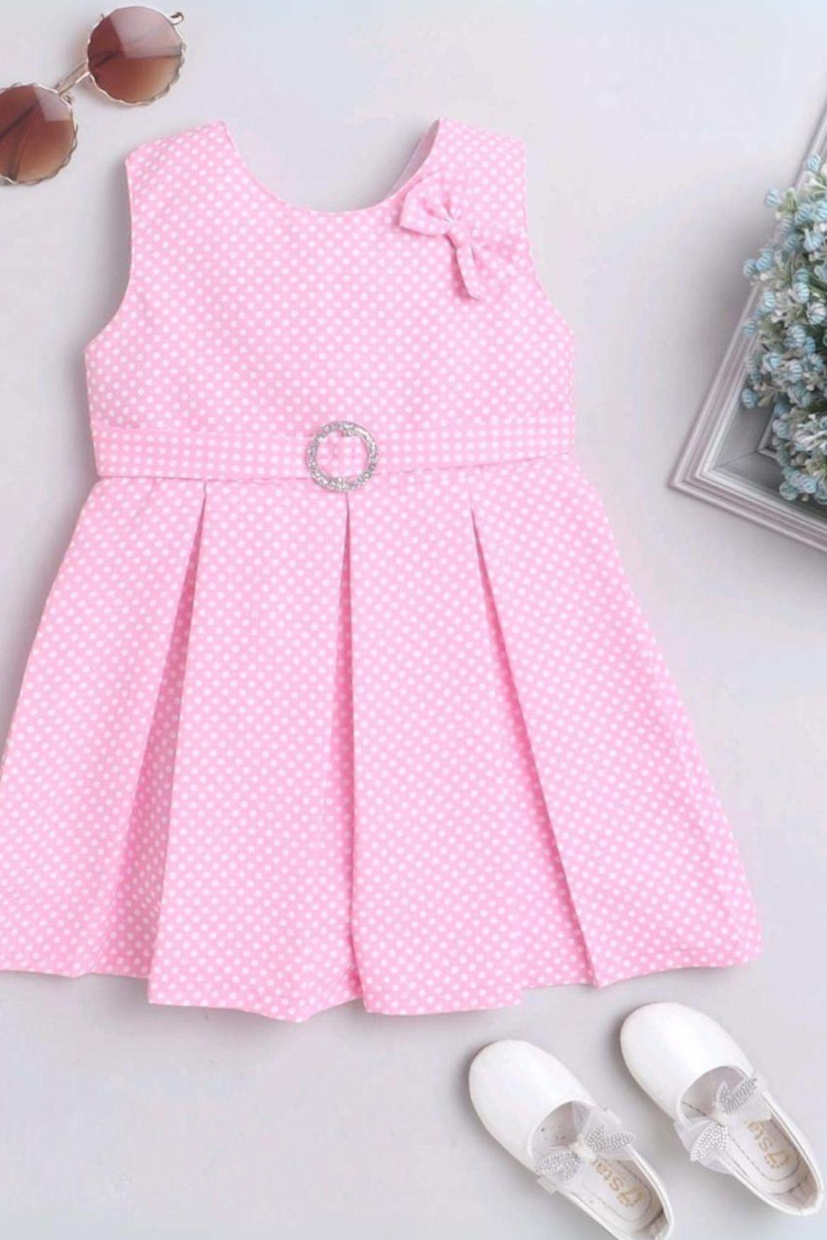 Cute Baby Pink Frock With Bow Embellishment For Girls - Lagorii Kids