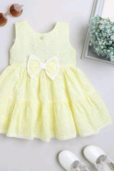 Cute Lemon Yellow Frock With Bow Embellishment For Girls - Lagorii Kids