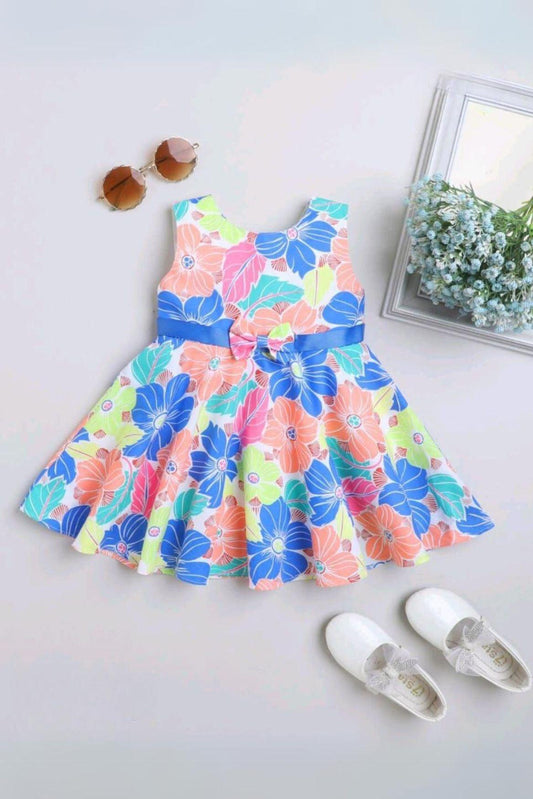 Cute Multicolor Frock With Floral Print For Girls - Lagorii Kids