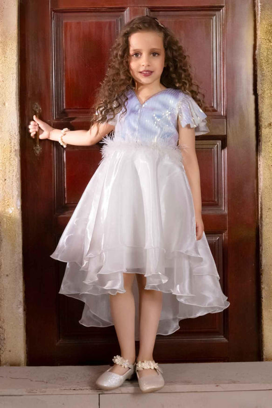 Dazzling White Sequin High Low Frock Party Frock For Girls - Lagorii Kids