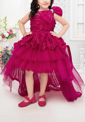 Designer Crimson Pink Tail Back frock for girls - Lagorii Kids