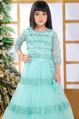 Designer Elegant Blue Lehenga Choli With Mirrorwork For Girls - Lagorii Kids