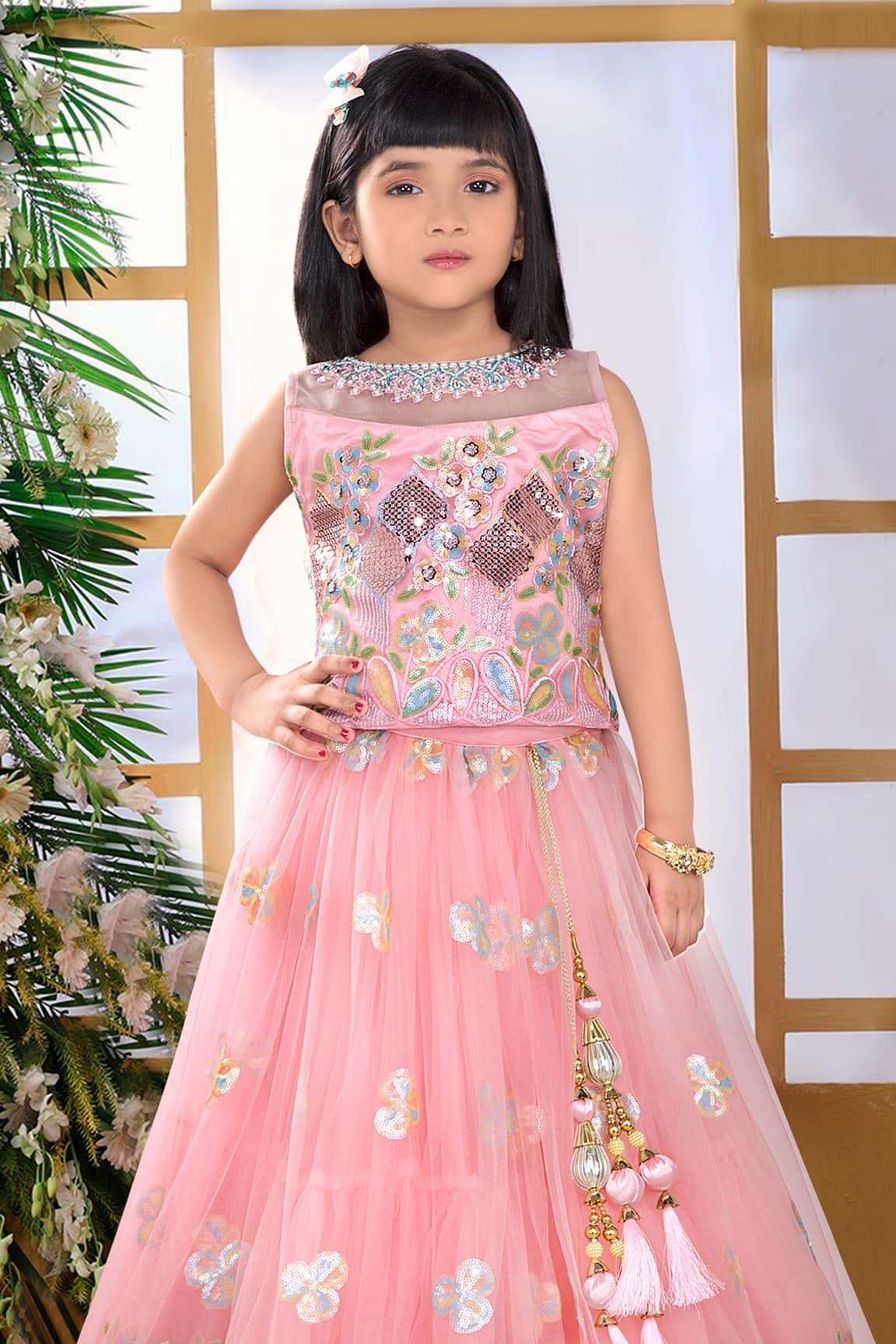 Designer Elegant Pink Lehenga Choli With Shiny Print For Girls - Lagorii Kids