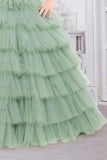 Designer Multilayer Green Gown With Floral Embellishments For Girls - Lagorii Kids