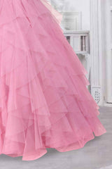 Designer Multilayer Pink Gown With Floral Embroidery For Girls - Lagorii Kids