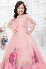Designer Shimmer Peach Lehenga Choli For Girls - Lagorii Kids