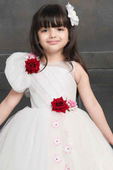 Designer White Gown With Floral Embellishments For Girls - Lagorii Kids