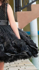 Elegant Black Sequined Frock With Floral Embellishment For Girls - Lagorii Kids