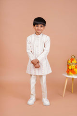 Elegant Cream Boys' Sherwani with Exquisite Thread Work: Timeless Sophistication for Special Occasions" - Lagorii Kids