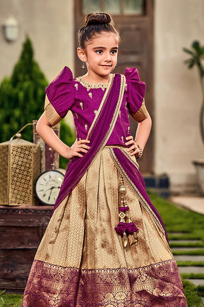 Elegant Magenta Saree Styled Pattu for Girls - Lagorii Kids