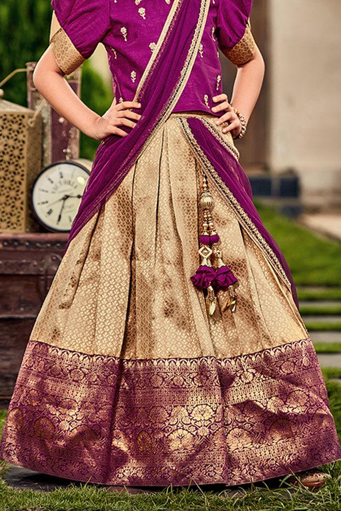 Elegant Magenta Saree Styled Pattu for Girls - Lagorii Kids
