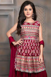 Elegant Maroon Peplum Top Sharara Set With Block Print For Girls - Lagorii Kids