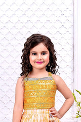 Elegant Mustard Tie And Dye Ghagra-Choli Set With Embroidery For Girls - Lagorii Kids