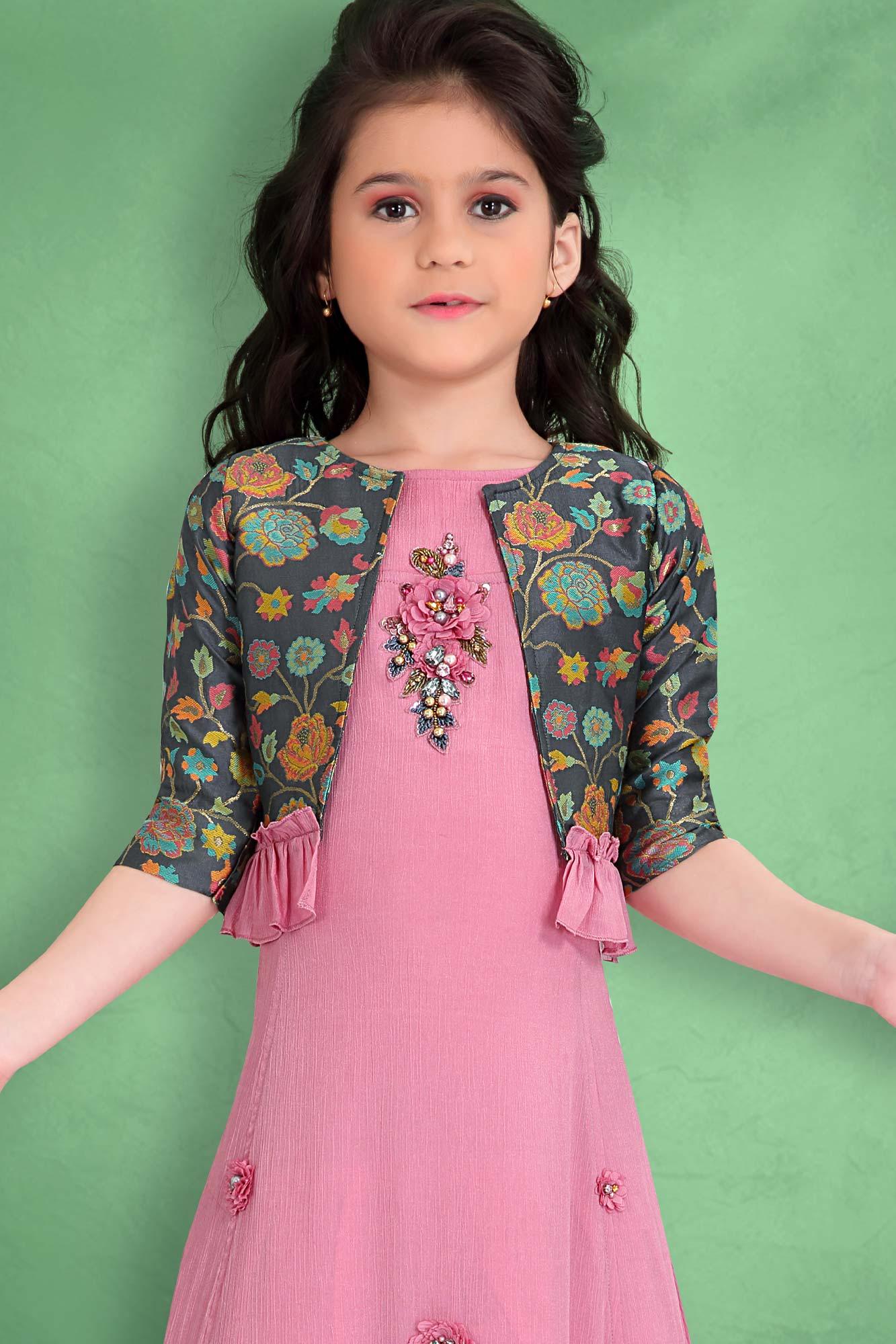 Mauve Anarkali Gown With Matching Kurta Pajama Jacket Family Set