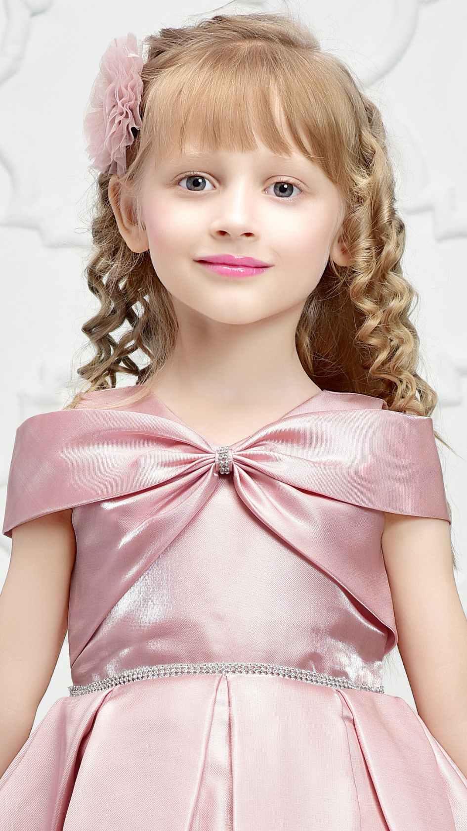 Elegant Peach Satin Frock With Bow Style Neckline For Girls - Lagorii Kids