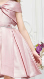 Elegant Peach Satin Frock With Bow Style Neckline For Girls - Lagorii Kids