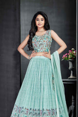 Elegant Printed Sky Blue Lehenga Choli For Girls - Lagorii Kids