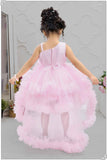 Elegant Shimmer Pink Net Tailback Ruffle Frock For Girls - Lagorii Kids