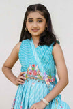 Elegant Sky Blue & White Embroidered Ghagra-Choli Set With Sling Potli Bag For Girls - Lagorii Kids