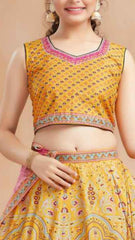 Elegant Yellow And Pink Printed Ghagra-Choli Set For Girls - Lagorii Kids