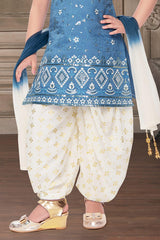 Embroidered Blue Patiala Set For Girls - Lagorii Kids