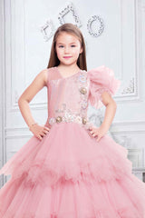 Enchanting Blossom: Baby Pink 3-Step Layered Gown for Little Princesses. - Lagorii Kids