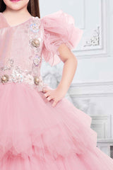 Enchanting Blossom: Baby Pink 3-Step Layered Gown for Little Princesses. - Lagorii Kids