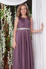 Enchanting Elegance: Shimmering Mulberry Gown for Girls. - Lagorii Kids