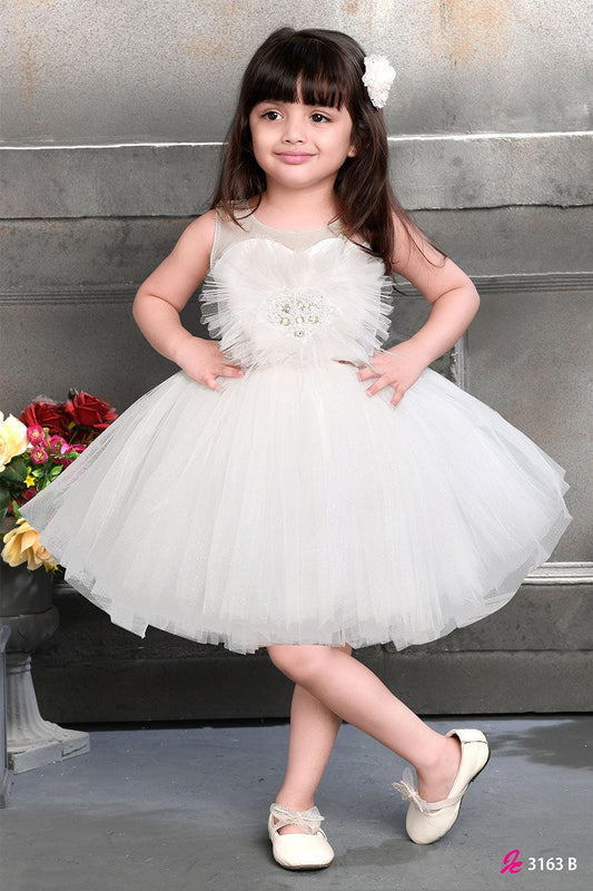 Enchanting Ivory: Frock with Embellished Chest Accents. - Lagorii Kids