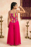 Rani Pink Embroidered Palazzo Set For Girls