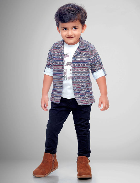 Fancy blazer with a t-shirt and navy blue pants - Lagorii Kids