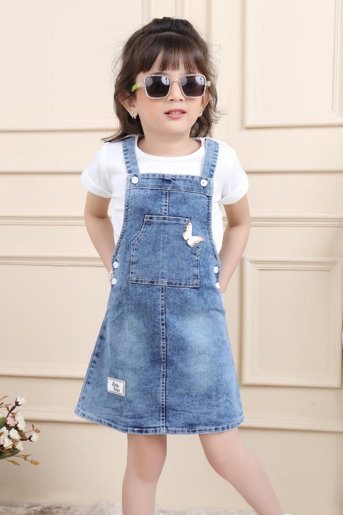 Fancy Denim Dungaree Dress Set For Girls - Lagorii Kids