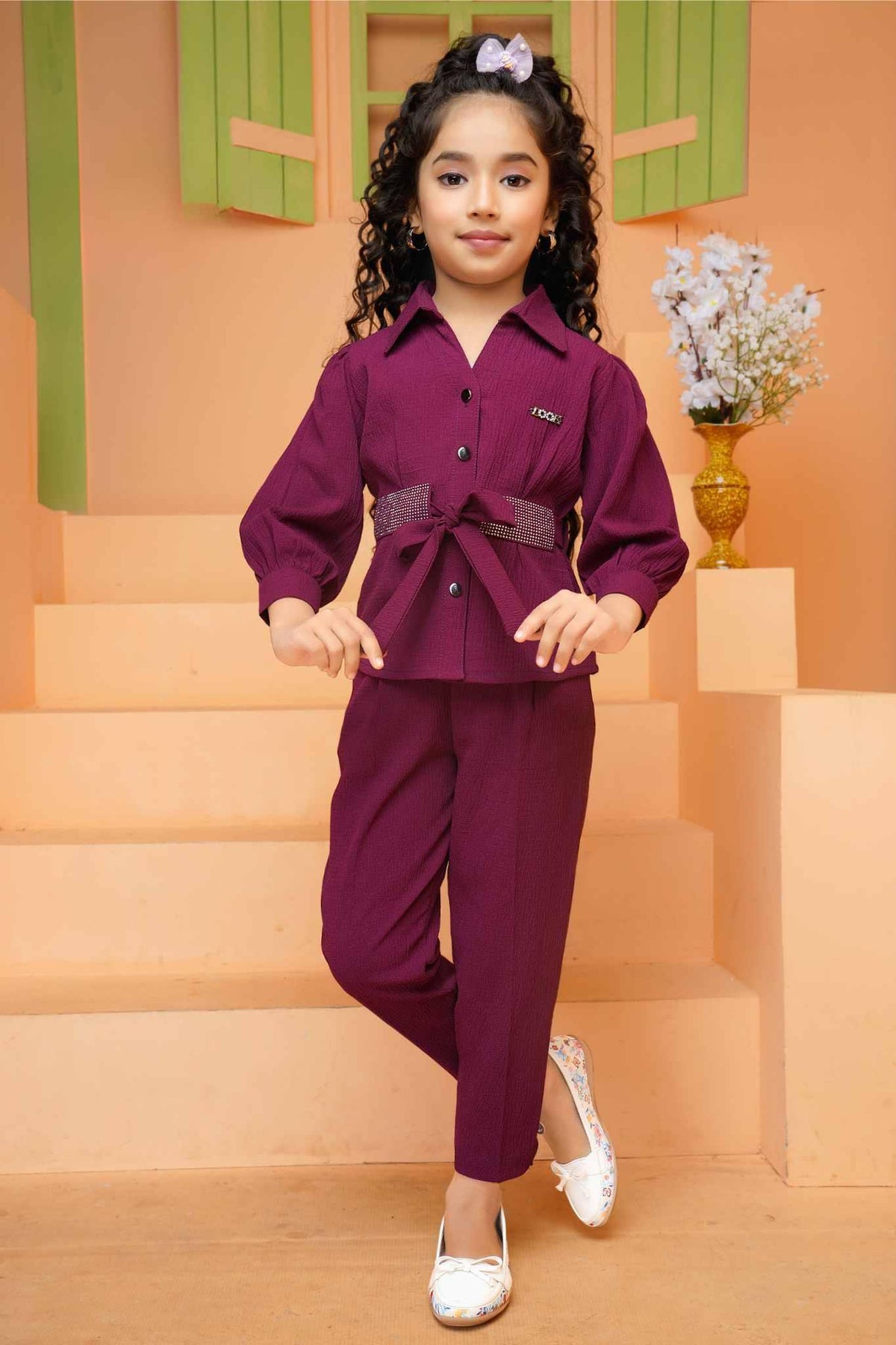 Fancy Magenta Casual Co-ord Set For Girls - Lagorii Kids