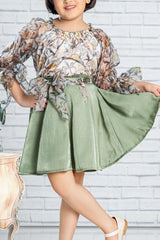 Floral Olive Green Skirt Set for Girls - Lagorii Kids