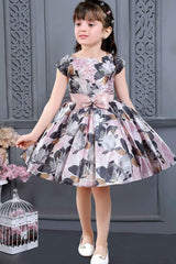 Floral Printed Black And Pink Satin Partywear Frock For Girls - Lagorii Kids