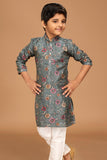 Floral Printed Grey Kurta Set For Boys - Lagorii Kids