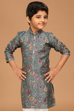 Floral Printed Grey Kurta Set For Boys - Lagorii Kids
