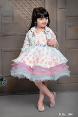 Floral White Multilayer Frill Party Wear Frock For Girls - Lagorii Kids