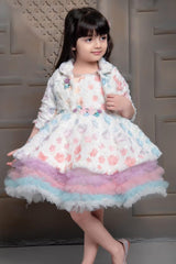 Floral White Multilayer Frill Party Wear Frock For Girls - Lagorii Kids