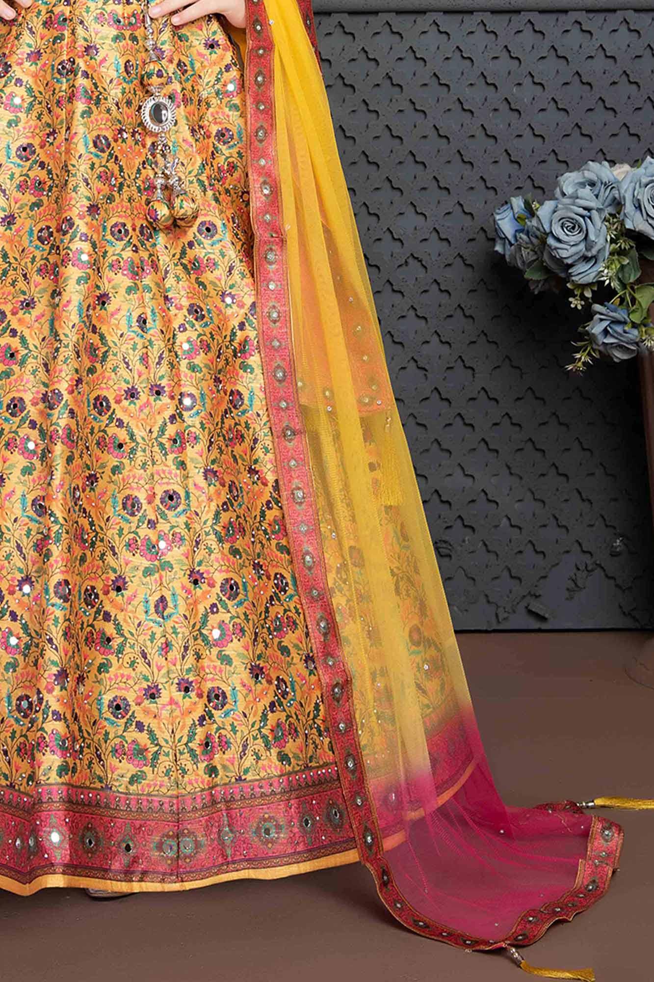 Buy Yellow Lehenga And Blouse - Dupion Print & Embroidery Chevron Set For  Women by Laxmishriali Online at Aza Fashions.