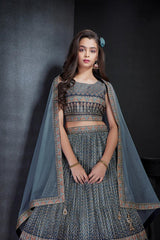 Graceful Grey Silk Printed Lehenga Choli for Young Fashionistas. - Lagorii Kids