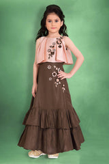 Graceful Peach and Coffee Colour Ethnic Gown - Lagorii Kids