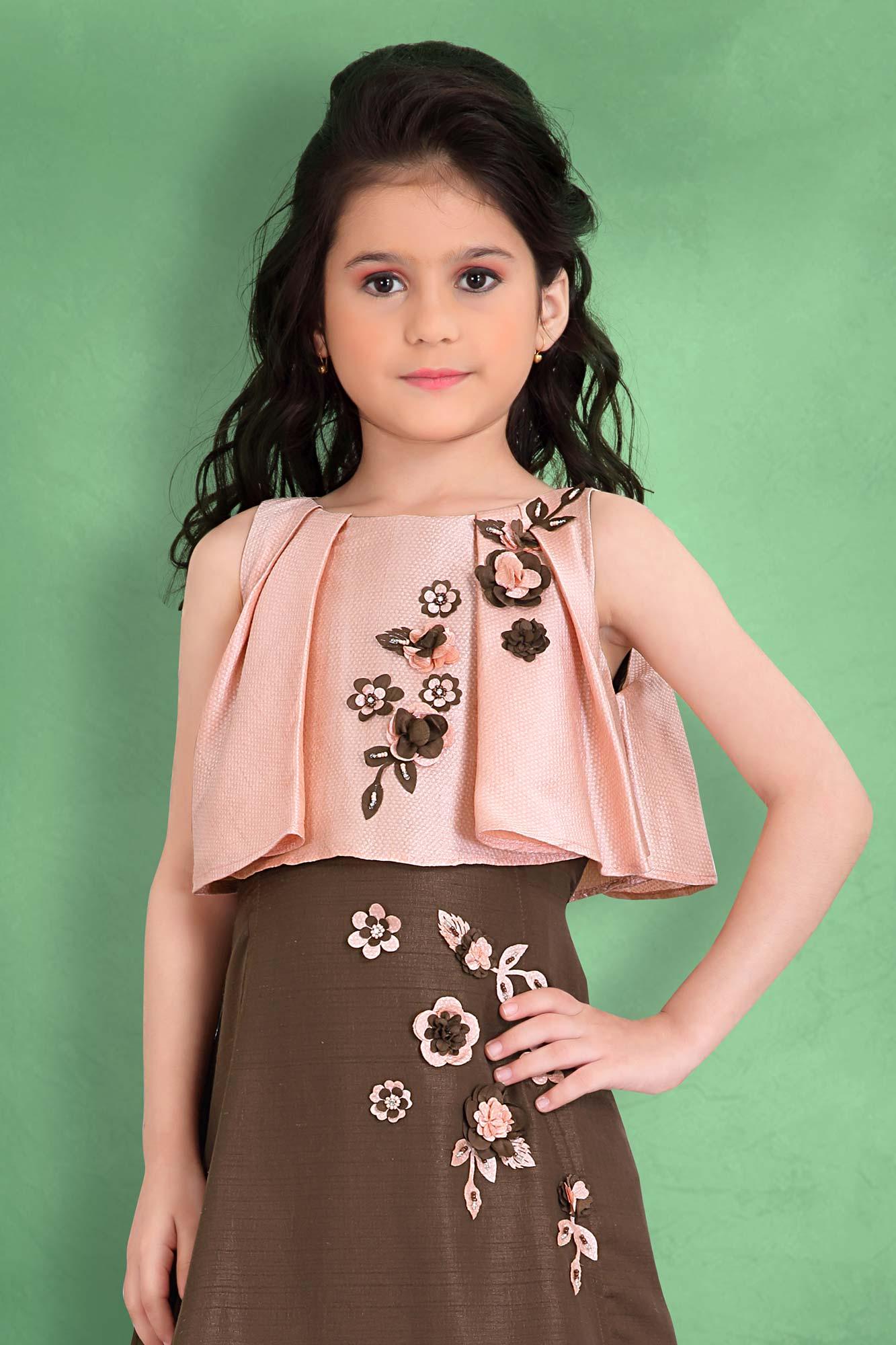 Graceful Peach and Coffee Colour Ethnic Gown - Lagorii Kids