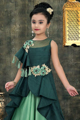Green Asymmetric Lehenga Choli For Girls - Lagorii Kids