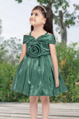 Green Flower Tulle Party Wear Frock For Girls - Lagorii Kids