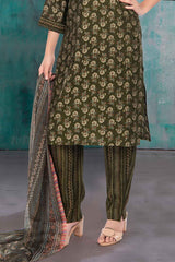 Green Kurti with Straight Pants and Dupatta - Lagorii Kids