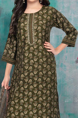 Green Kurti with Straight Pants and Dupatta - Lagorii Kids