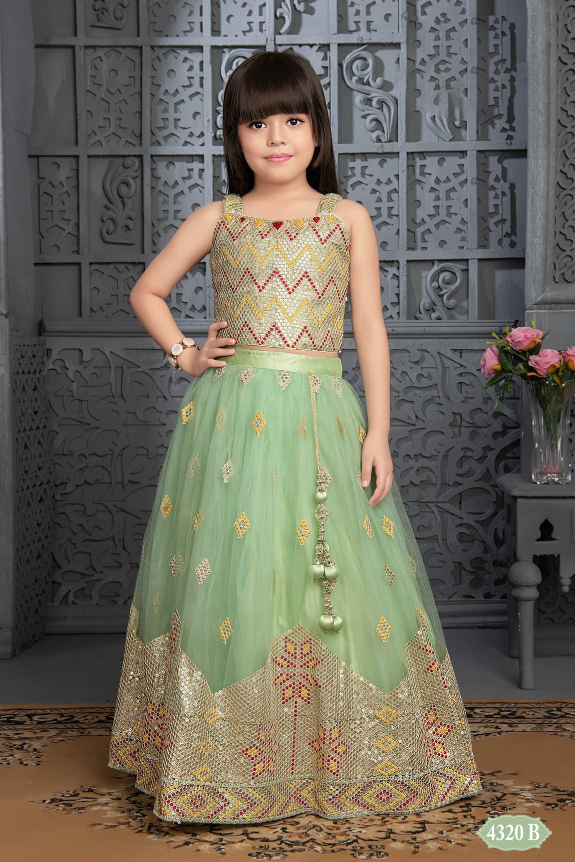 Green Lehenga Choli With Embroidery For Girls - Lagorii Kids